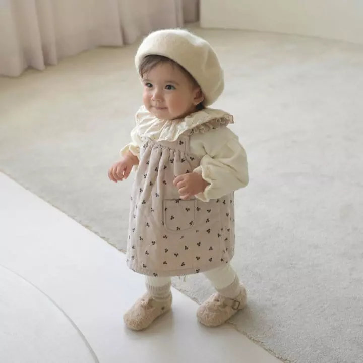 Neneru - Korean Baby Fashion - #onlinebabyboutique - Cherry Frill Dungarees One-piece - 2
