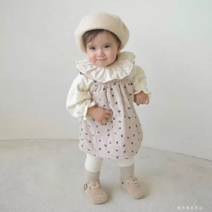 Neneru - Korean Baby Fashion - #onlinebabyshop - Cherry Frill Dungarees One-piece - 3