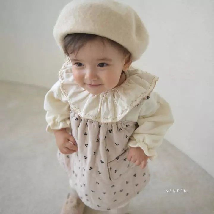 Neneru - Korean Baby Fashion - #onlinebabyshop - Cherry Frill Dungarees One-piece - 4