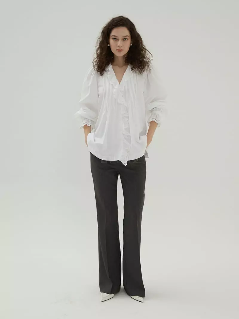 Neroli36 - Korean Women Fashion - #momslook - Pintuck Frill Blouse - 2