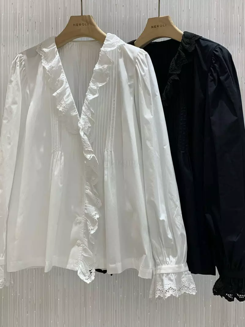 Neroli36 - Korean Women Fashion - #momslook - Pintuck Frill Blouse - 6
