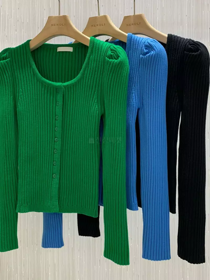 Neroli36 - Korean Women Fashion - #vintageinspired - Square Puff Cardigan - 7