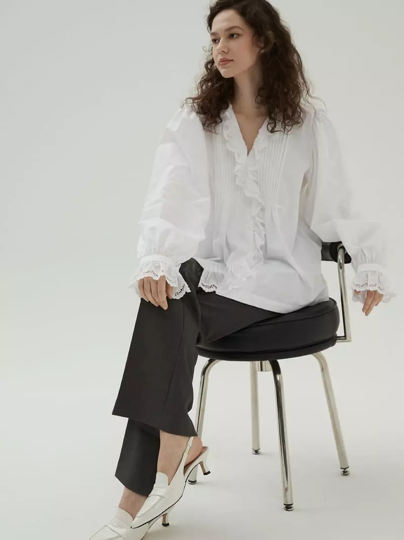 Neroli36 - Korean Women Fashion - #womensfashion - Pintuck Frill Blouse
