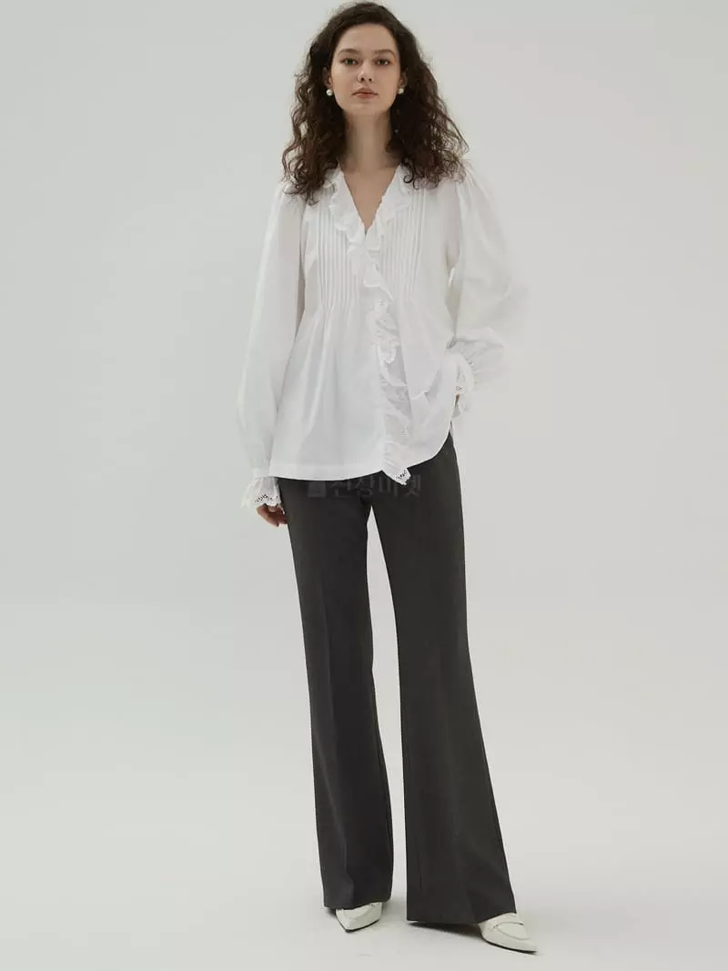 Neroli36 - Korean Women Fashion - #womensfashion - Pintuck Frill Blouse - 3