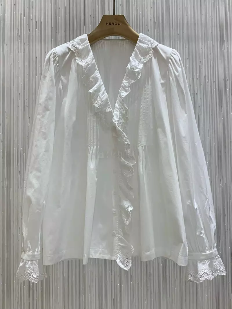 Neroli36 - Korean Women Fashion - #womensfashion - Pintuck Frill Blouse - 7