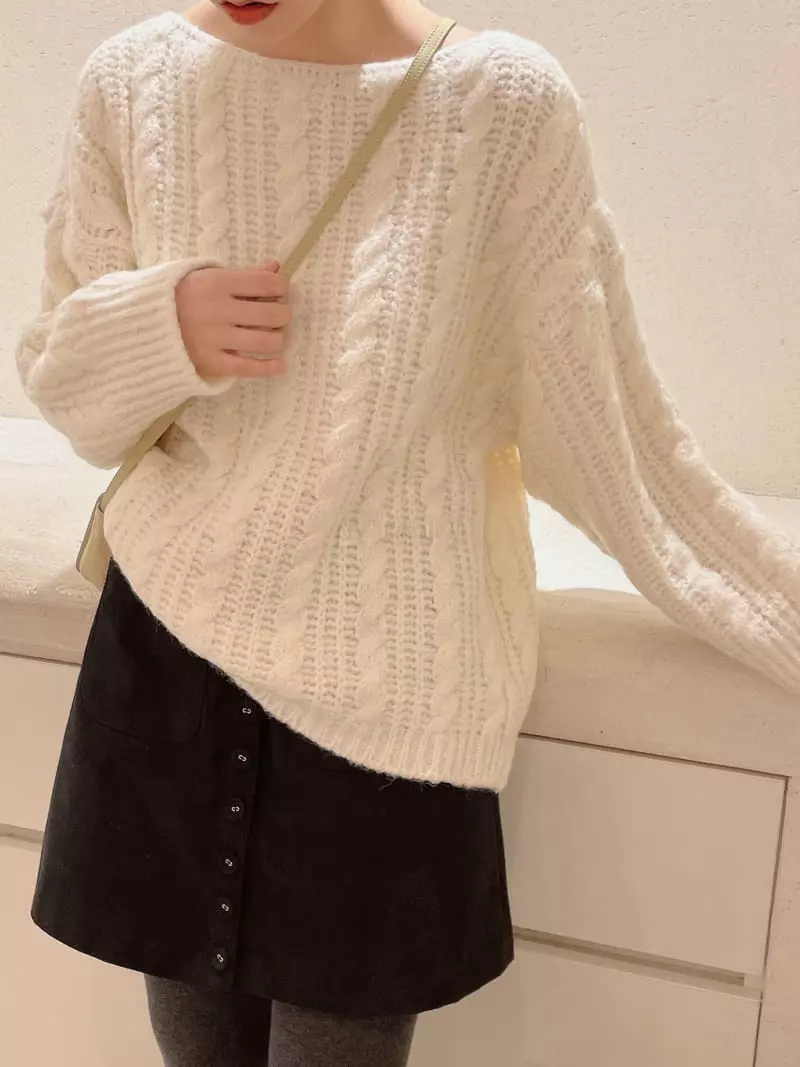 Odor - Korean Women Fashion - #momslook - Loose Cable Knit Tee