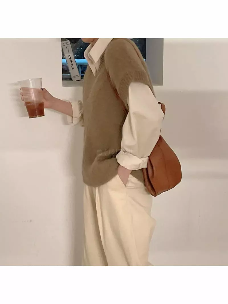 Odor - Korean Women Fashion - #momslook - Latte Knit Vest - 3