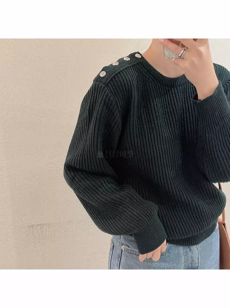 Odor - Korean Women Fashion - #momslook - Gold Button Knit Tee - 2