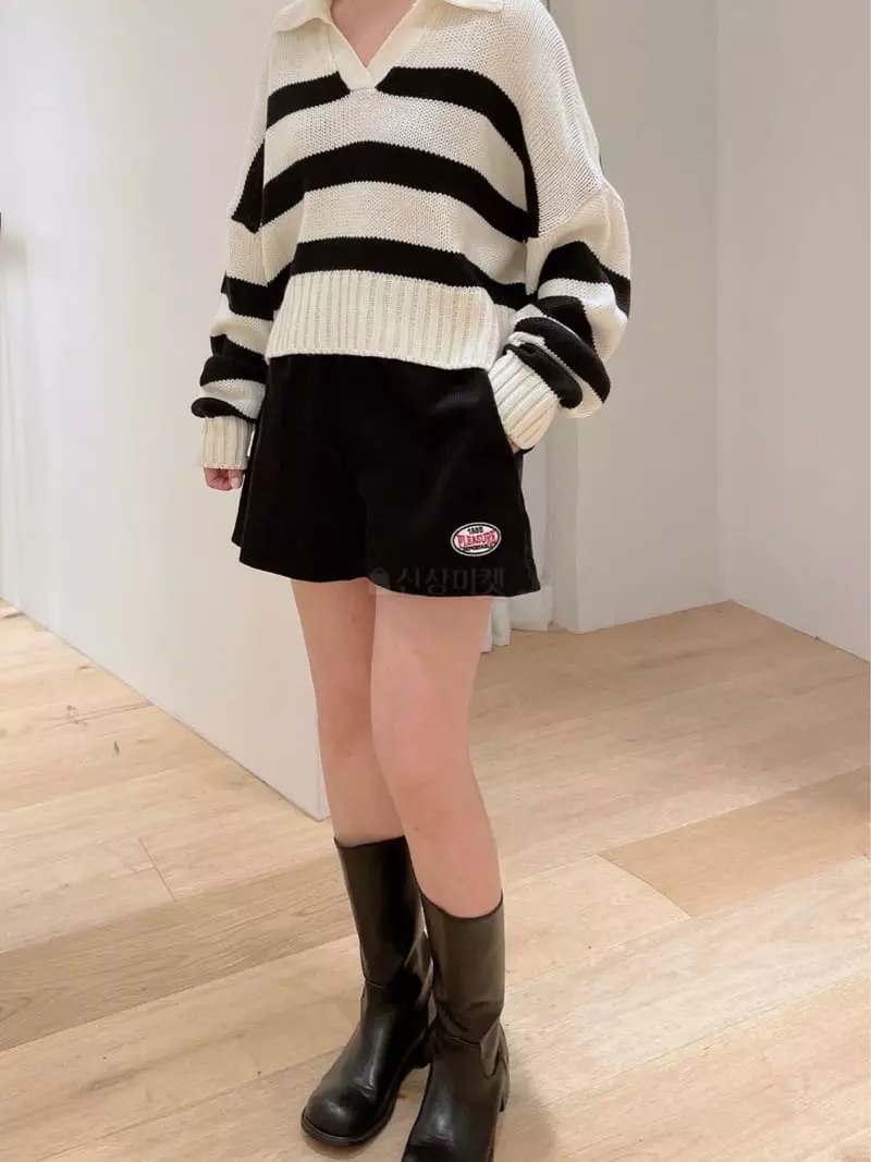 Odor - Korean Women Fashion - #shopsmall - Crop Stripes Collar Knit Tee - 2