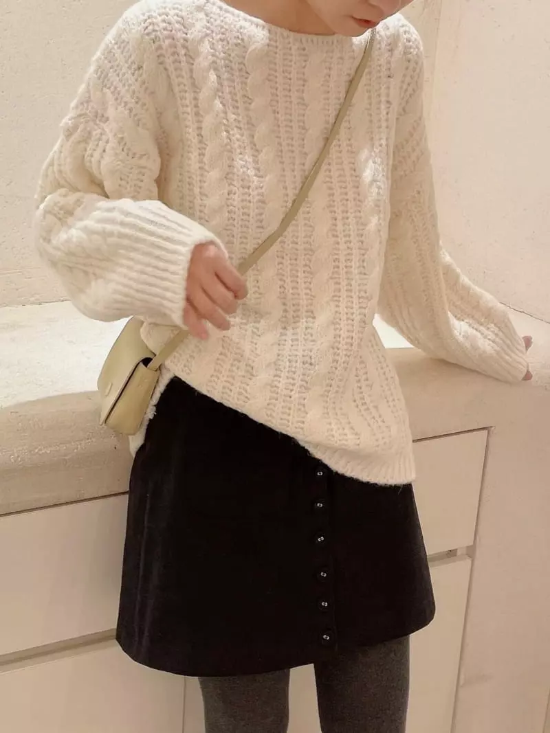 Odor - Korean Women Fashion - #womensfashion - Loose Cable Knit Tee - 2