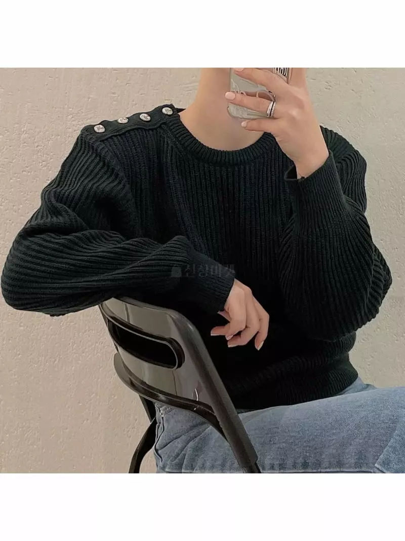 Odor - Korean Women Fashion - #womensfashion - Gold Button Knit Tee