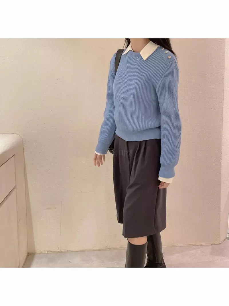 Odor - Korean Women Fashion - #womensfashion - Gold Button Knit Tee - 3