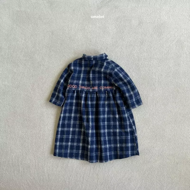 Omelet - Korean Children Fashion - #childofig - Check Embroidery Collar One-piece - 3