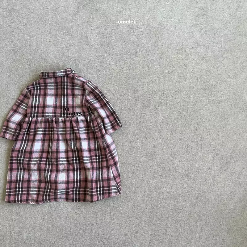 Omelet - Korean Children Fashion - #designkidswear - Check Embroidery Collar One-piece - 5
