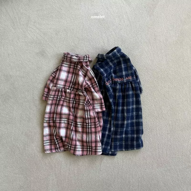 Omelet - Korean Children Fashion - #discoveringself - Check Embroidery Collar One-piece - 6