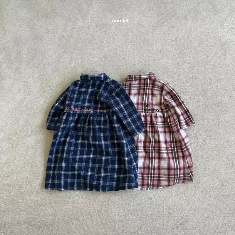 Omelet - Korean Children Fashion - #stylishchildhood - Check Embroidery Collar One-piece - 2