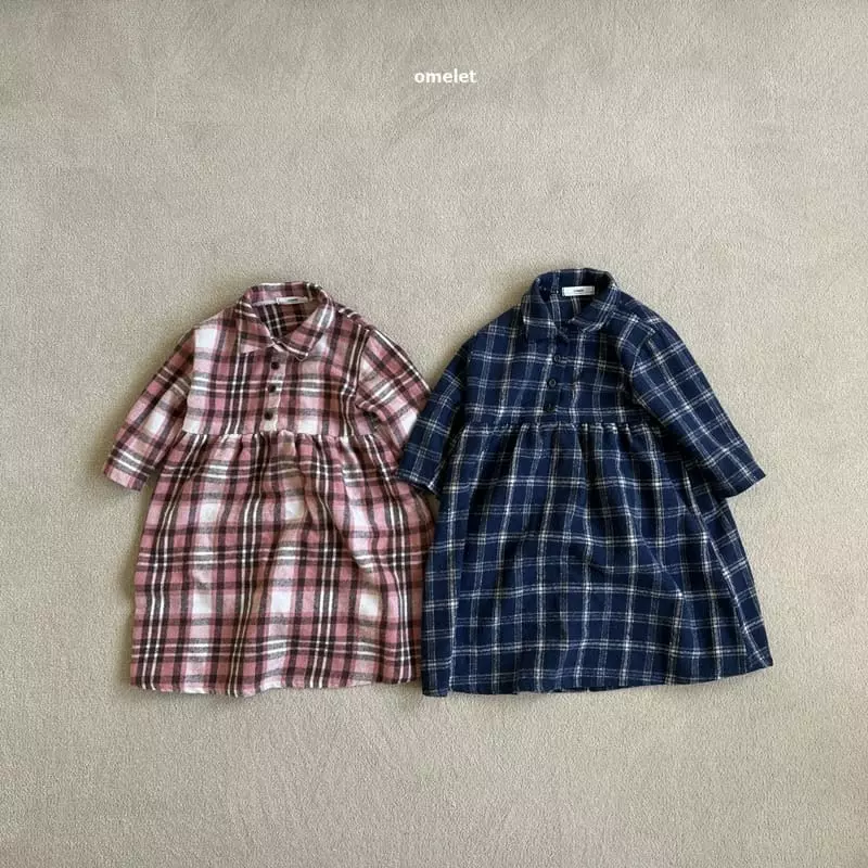 Omelet - Korean Children Fashion - #toddlerclothing - Check Embroidery Collar One-piece