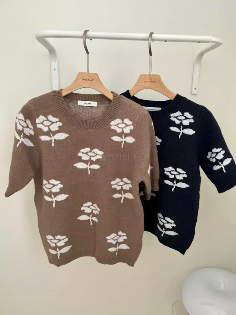 Oneway - Korean Women Fashion - #momslook - Flower Knit Tee - 5