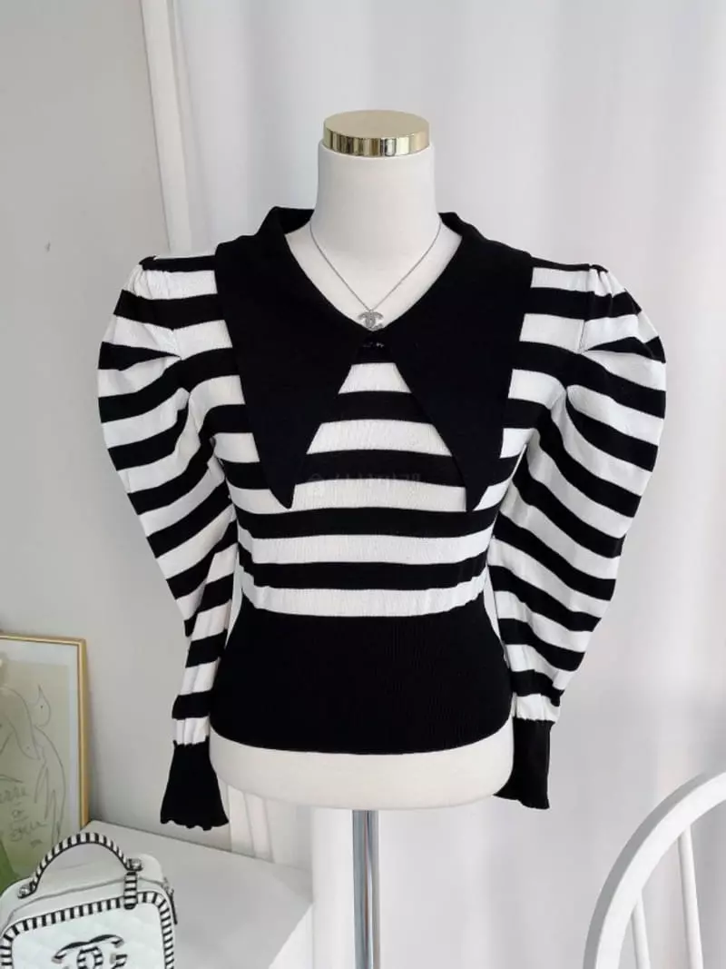 Oneway - Korean Women Fashion - #momslook - Stripes Puff Knit Tee - 5