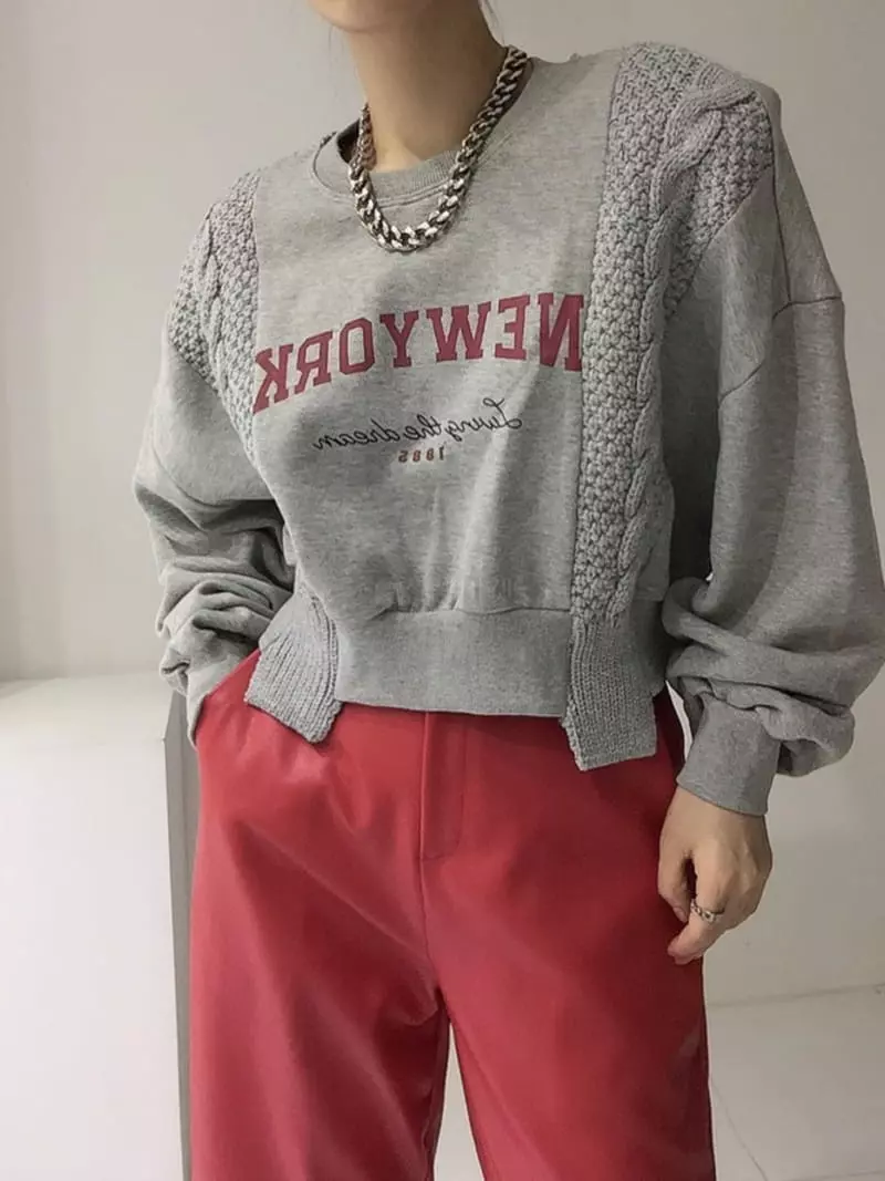 Oneway - Korean Women Fashion - #momslook - Knit New York Sweatshirt - 2