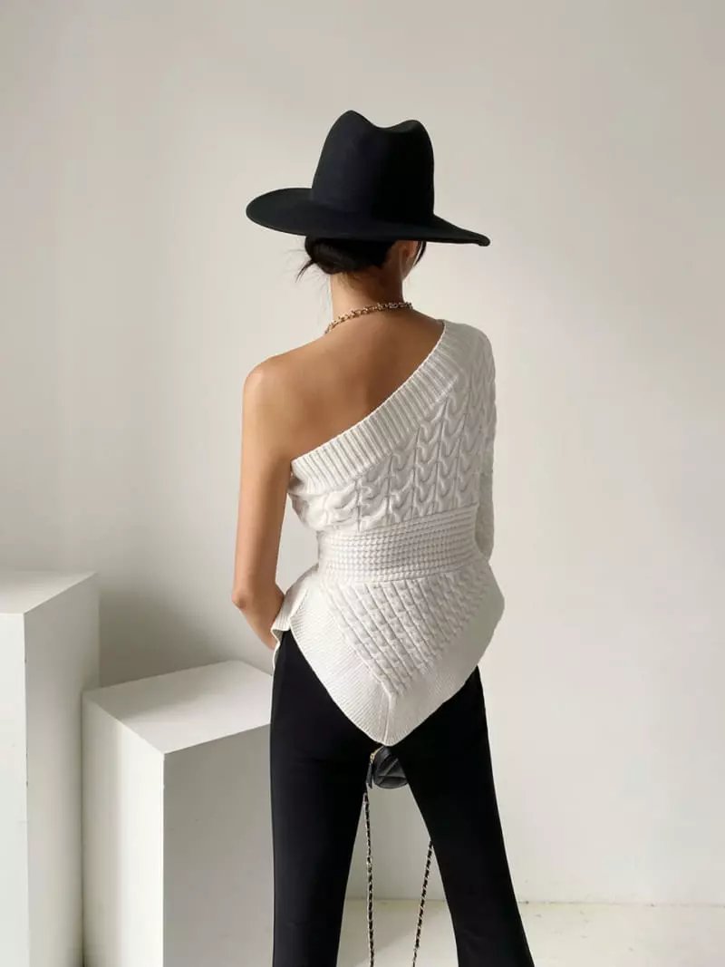 Oneway - Korean Women Fashion - #momslook - Twist Off Sholder Knit Tee - 9