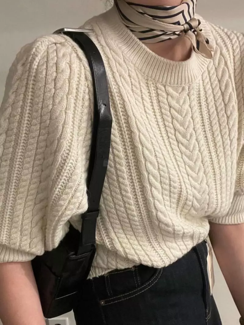 Oneway - Korean Women Fashion - #romanticstyle - Basic Twist Knit Tee - 8