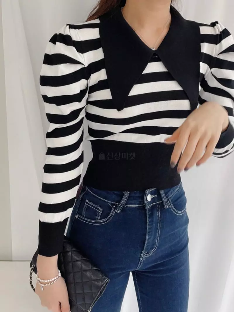 Oneway - Korean Women Fashion - #thelittlethings - Stripes Puff Knit Tee - 2