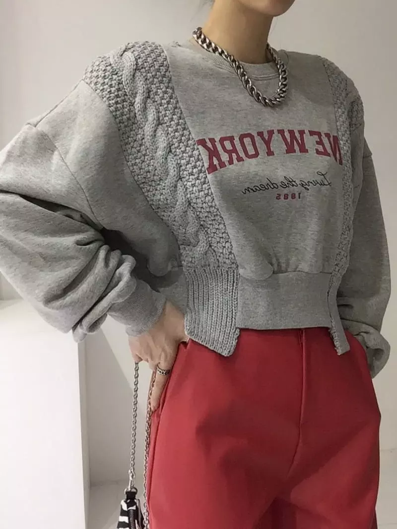 Oneway - Korean Women Fashion - #womensfashion - Knit New York Sweatshirt - 3