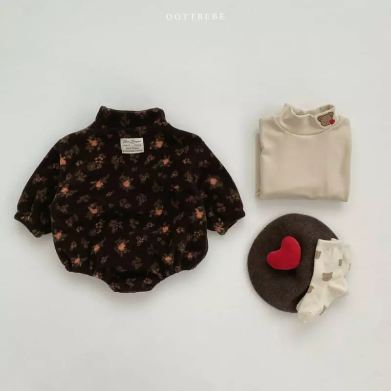 Oott Bebe - Korean Baby Fashion - #babyboutique - Flower Fleece Bodysuit - 9