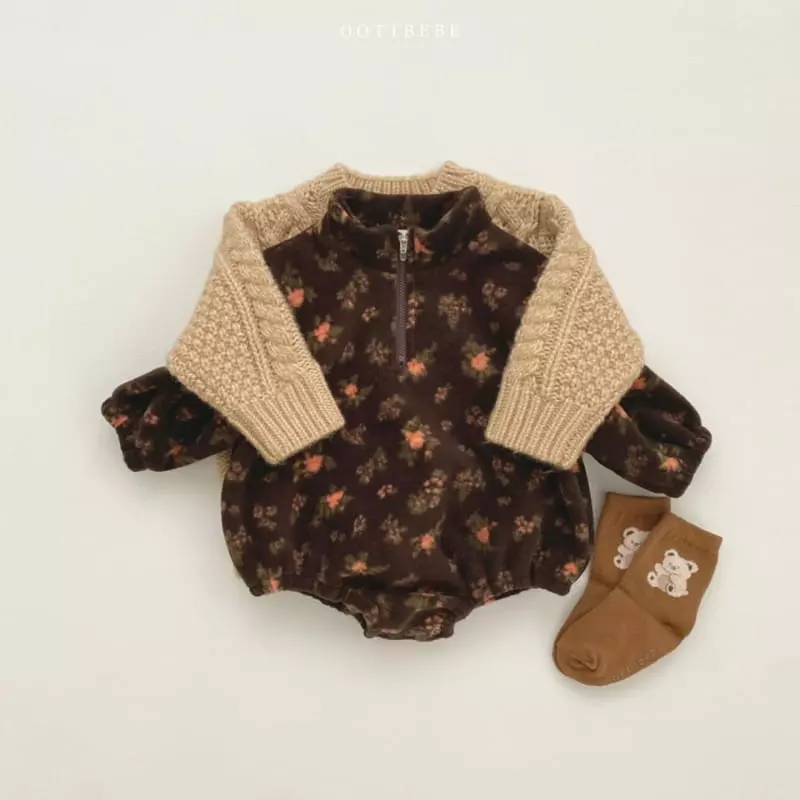 Oott Bebe - Korean Baby Fashion - #babyoutfit - Flower Fleece Bodysuit - 5