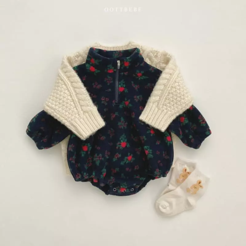 Oott Bebe - Korean Baby Fashion - #babywear - Flower Fleece Bodysuit - 6