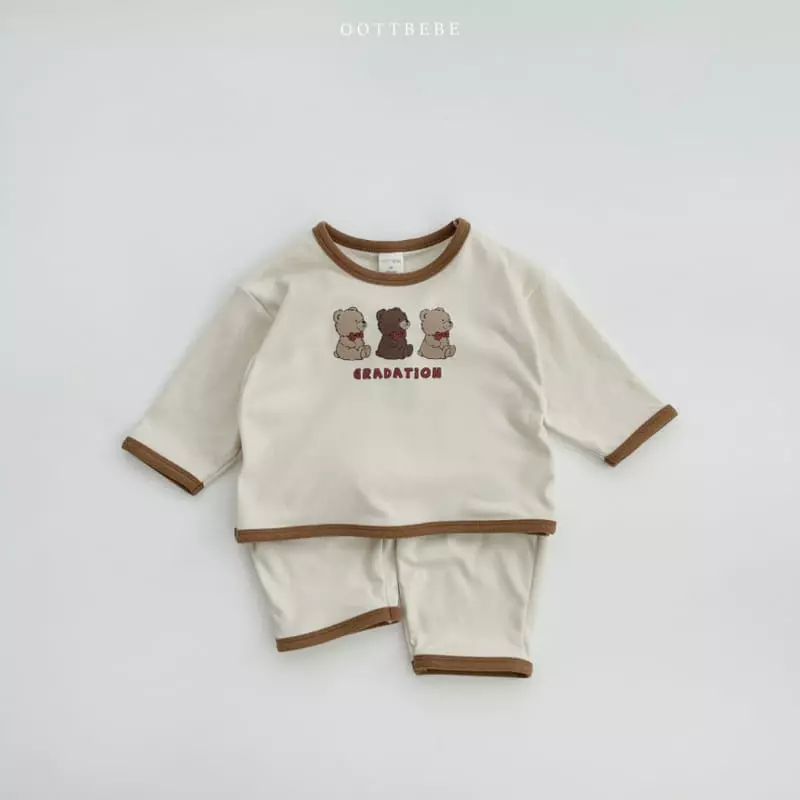 Oott Bebe - Korean Children Fashion - #kidsshorts - Tone Tone Bear Top Bottom Set - 3