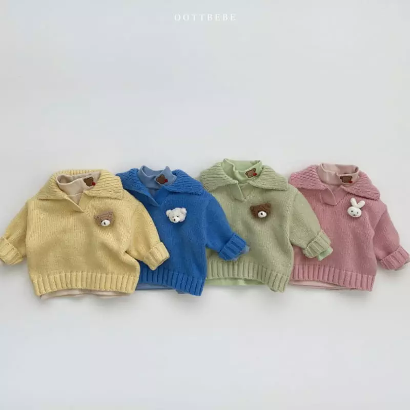 Oott Bebe - Korean Children Fashion - #kidsshorts - Collar Ful Over Knit Tee - 2