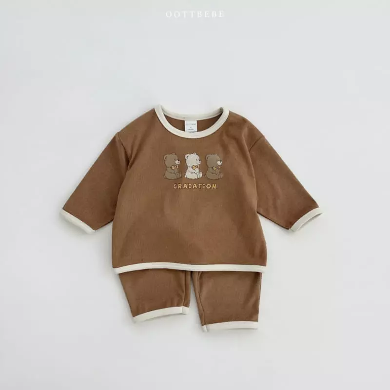Oott Bebe - Korean Children Fashion - #kidsshorts - Tone Tone Bear Top Bottom Set - 4