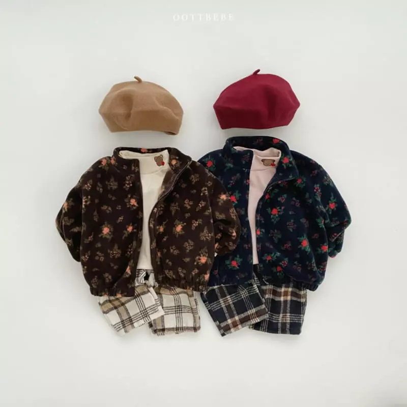 Oott Bebe - Korean Children Fashion - #kidzfashiontrend - Flower Fleec Zip-up - 2