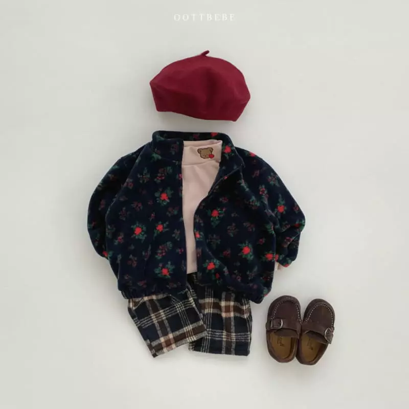 Oott Bebe - Korean Children Fashion - #Kfashion4kids - Flower Fleec Zip-up - 4