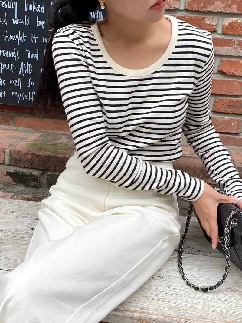 Ouppt - Korean Women Fashion - #momslook - Stripes Tee - 10