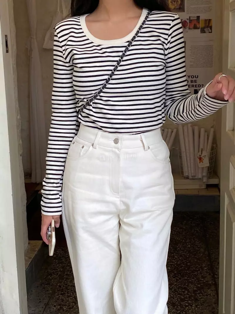 Ouppt - Korean Women Fashion - #momslook - Stripes Tee - 8