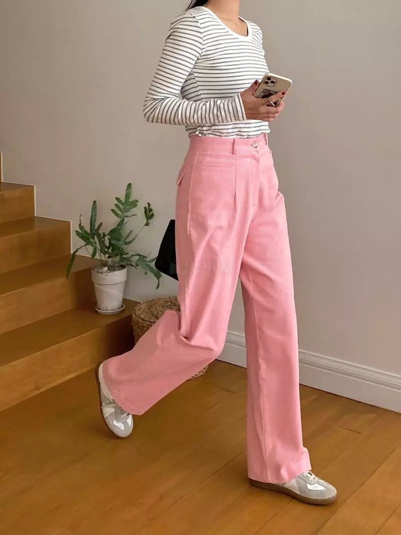 Ouppt - Korean Women Fashion - #vintagekidsstyle - Pocket Rib Pants - 12