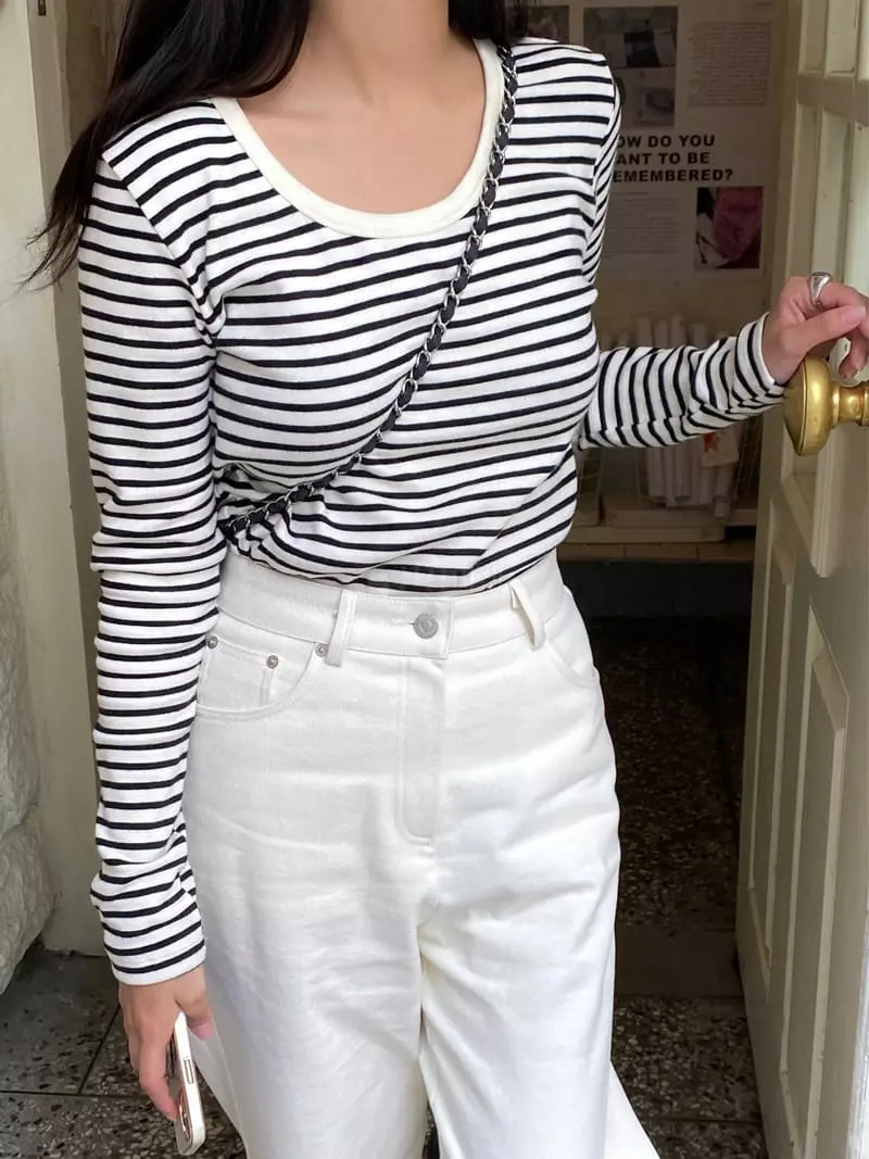 Ouppt - Korean Women Fashion - #womensfashion - Stripes Tee - 7