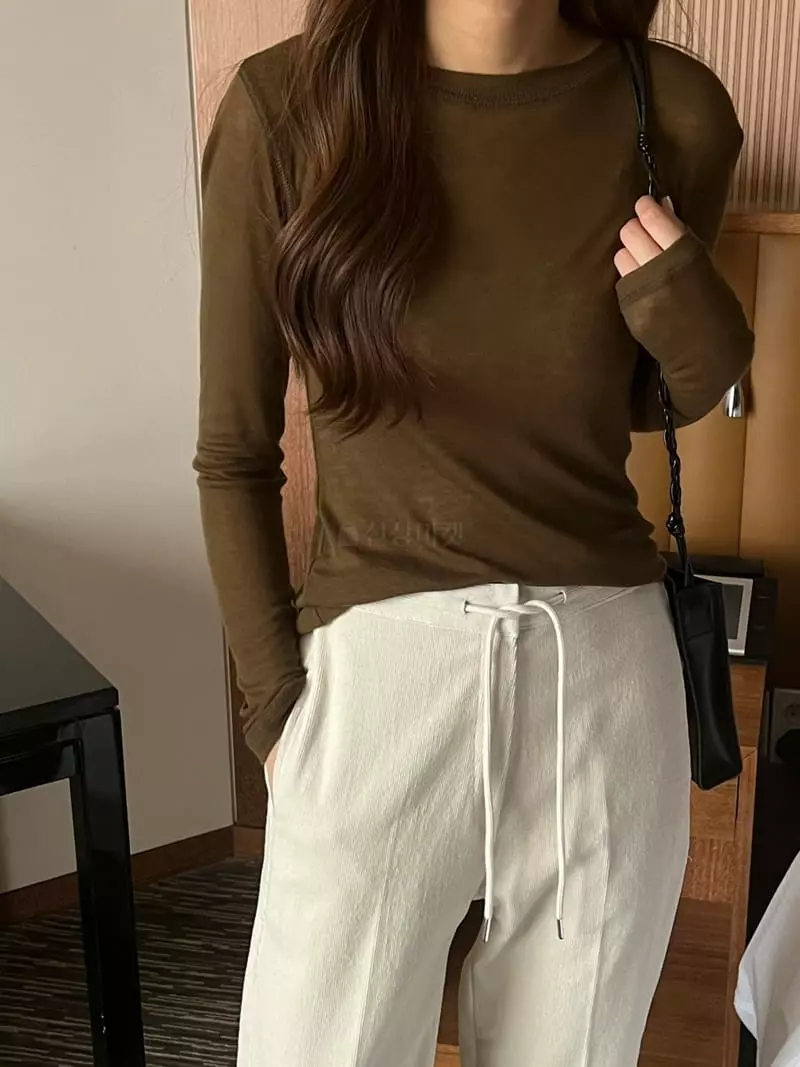 Outrene - Korean Women Fashion - #momslook - Cover Stitch Tee - 3