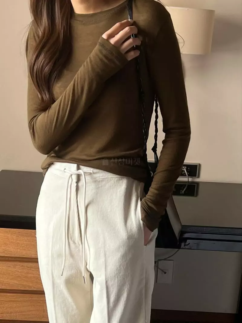 Outrene - Korean Women Fashion - #momslook - Cover Stitch Tee - 4
