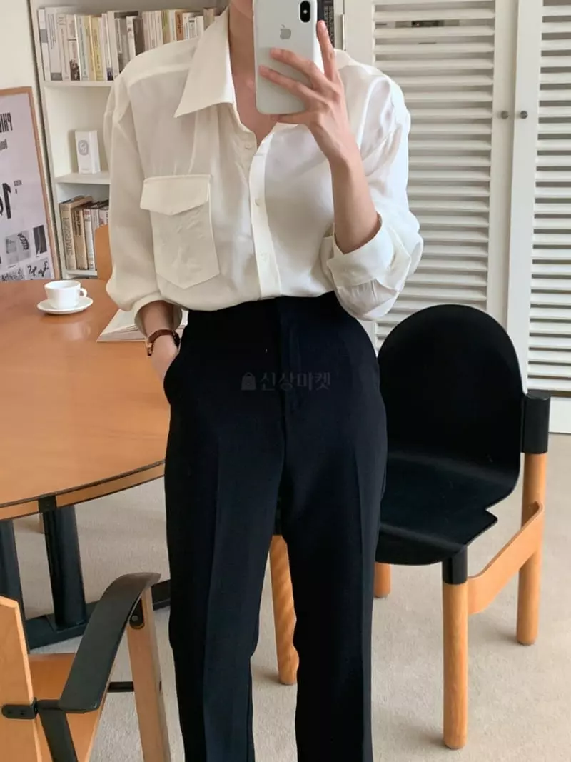 Outrene - Korean Women Fashion - #momslook - Silk Pocket Blouse - 12