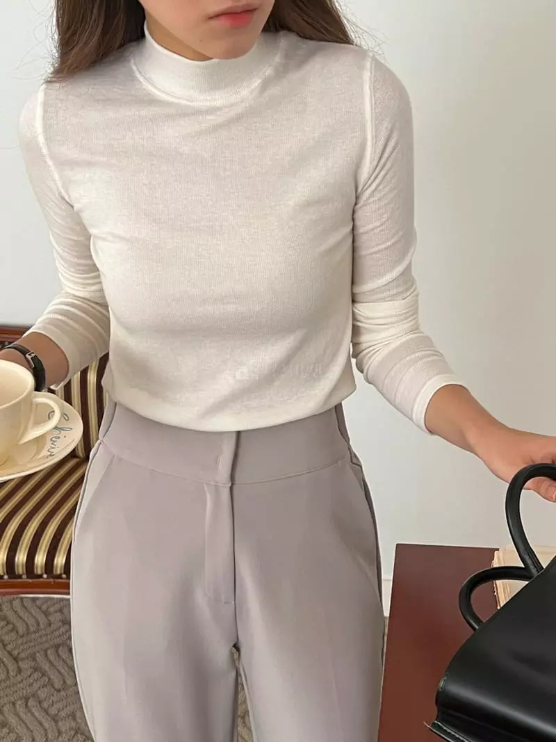 Outrene - Korean Women Fashion - #momslook - Half Turtleneck Tee - 10