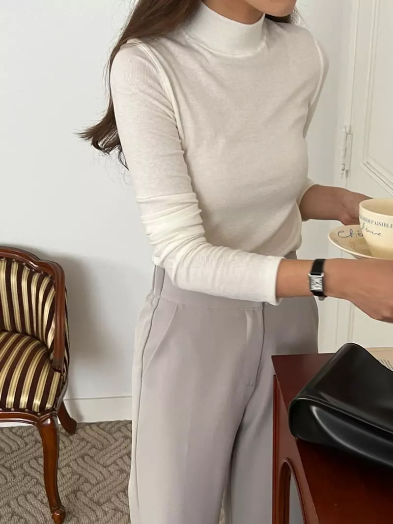 Outrene - Korean Women Fashion - #momslook - Half Turtleneck Tee - 8