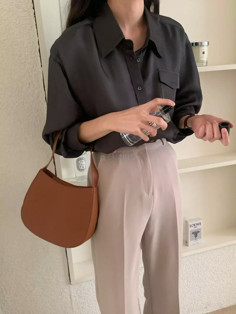 Outrene - Korean Women Fashion - #restrostyle - Silk Pocket Blouse