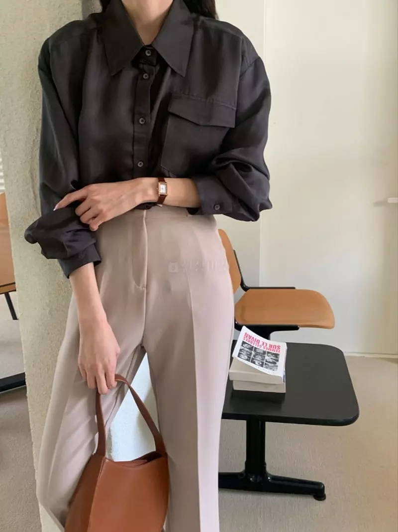 Outrene - Korean Women Fashion - #romanticstyle - Silk Pocket Blouse - 2