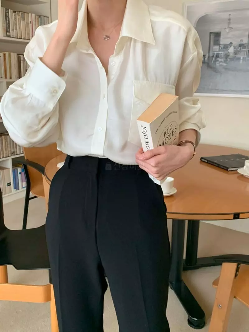 Outrene - Korean Women Fashion - #shopsmall - Silk Pocket Blouse - 4