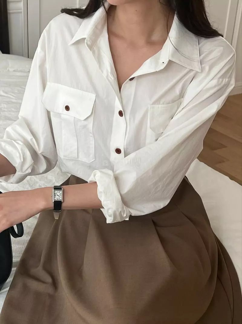 Outrene - Korean Women Fashion - #thatsdarling - Box Pocket Shirt