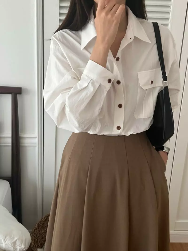 Outrene - Korean Women Fashion - #thelittlethings - Box Pocket Shirt - 2